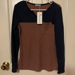 Women's Black and Brown Waffle Knit Top